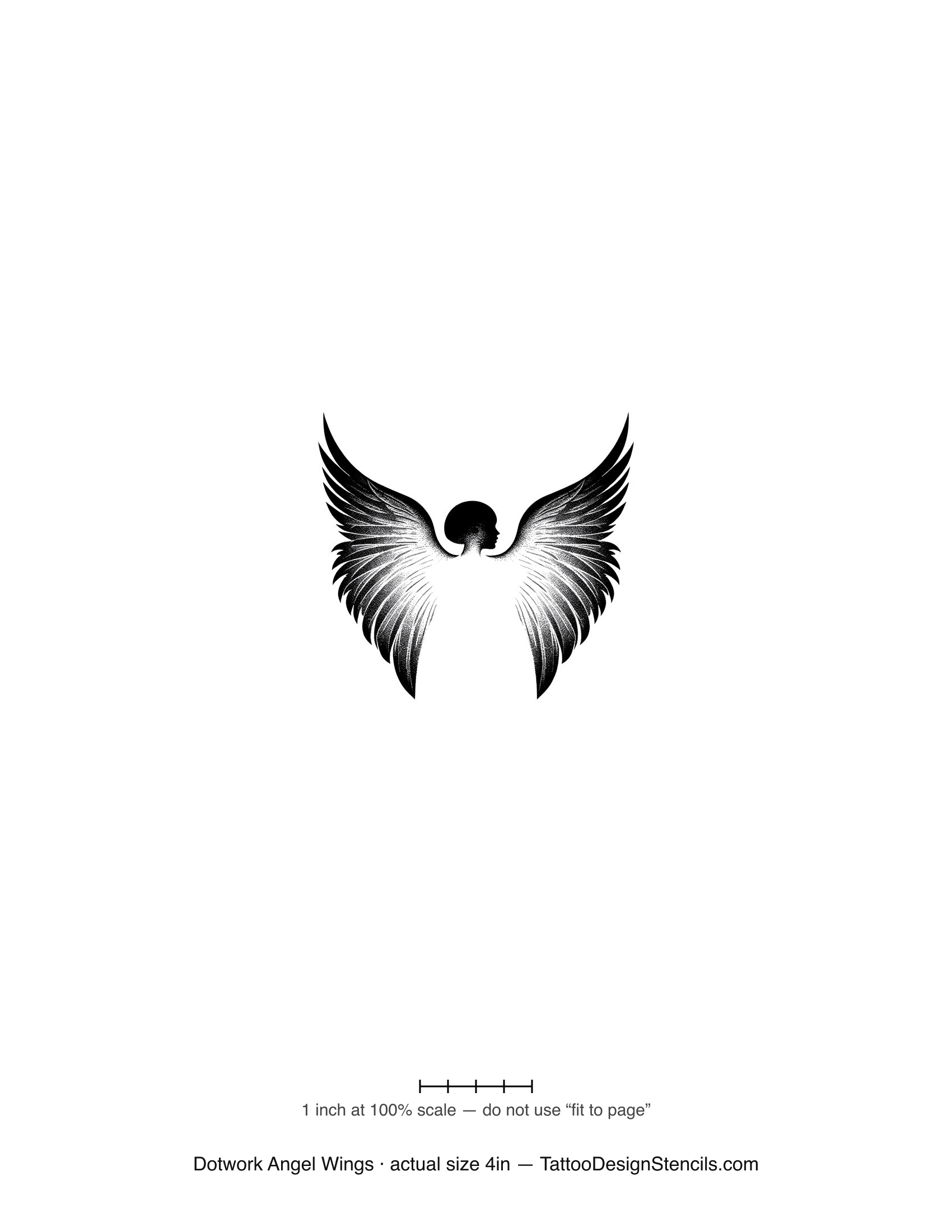 Dotwork angel wings tattoo stencil — spread wings in fine stipple