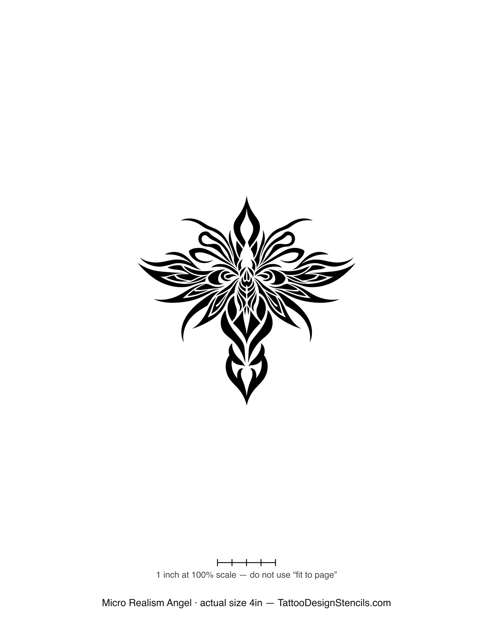 Micro realism angel tattoo stencil — ornamental winged form in fine detail