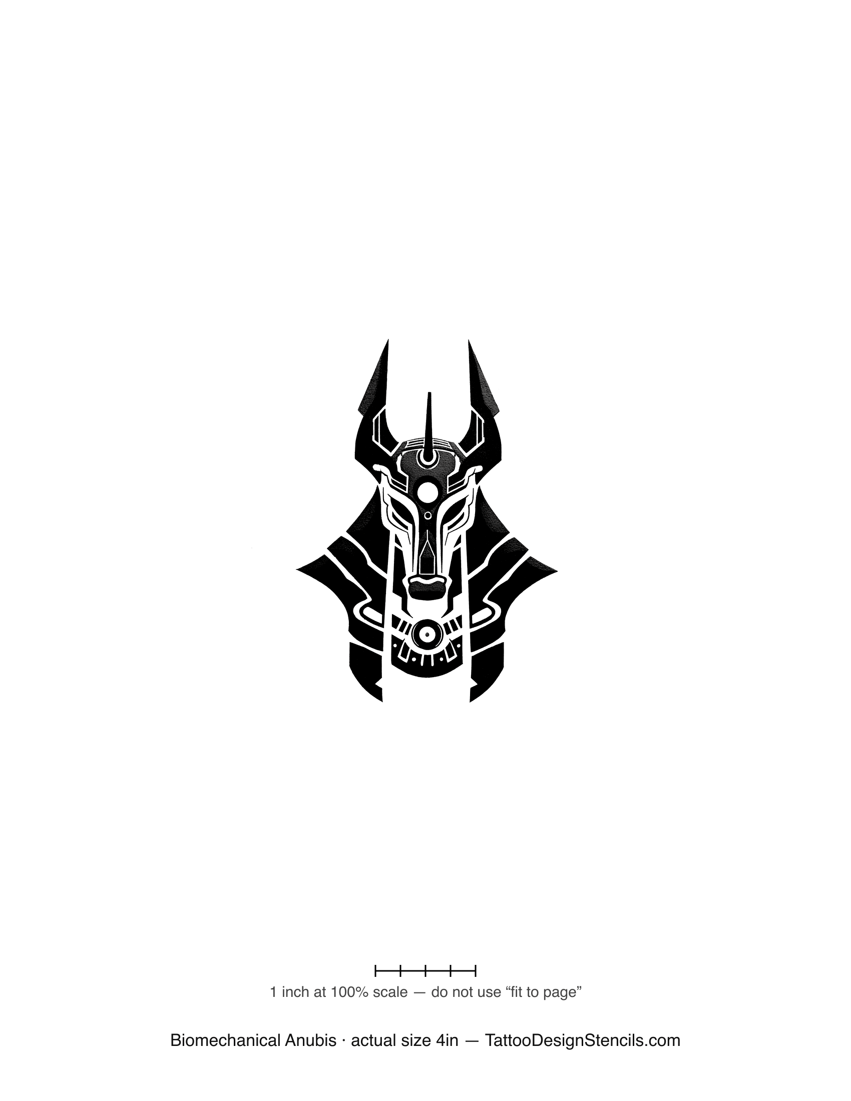 Biomechanical Anubis tattoo stencil — jackal head with mechanical plating