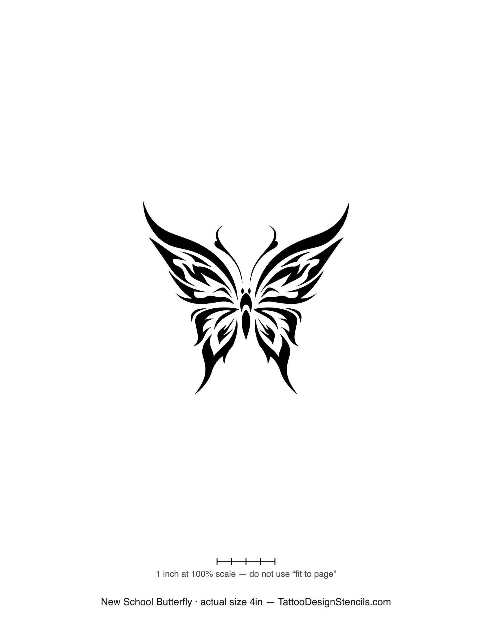 New school butterfly tattoo stencil — exaggerated flowing wings, heavy outline