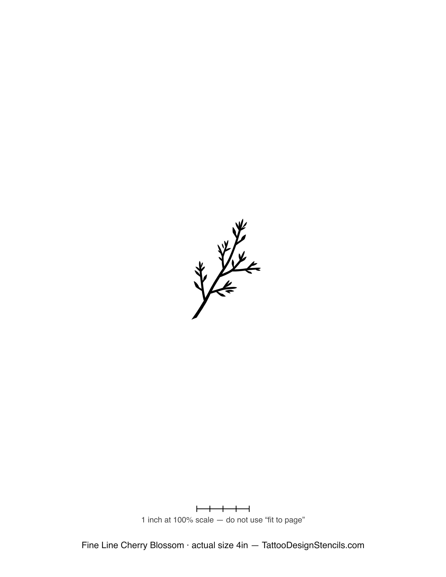 Fine line cherry blossom tattoo stencil — delicate thin-line flowering branch