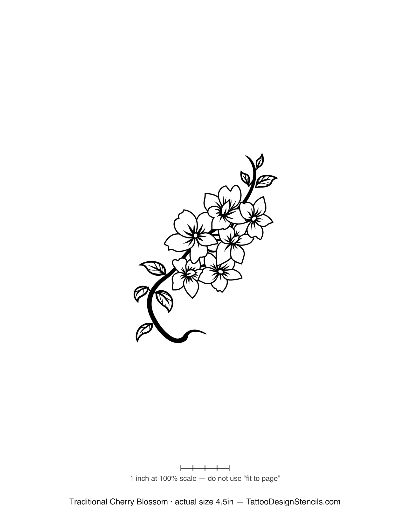 Traditional cherry blossom tattoo stencil — bold flash blossoming branch