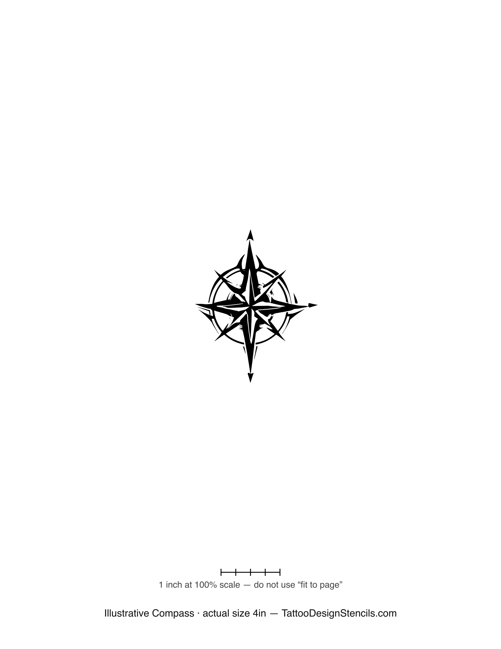Illustrative compass tattoo stencil — bold compass rose with detailed rings
