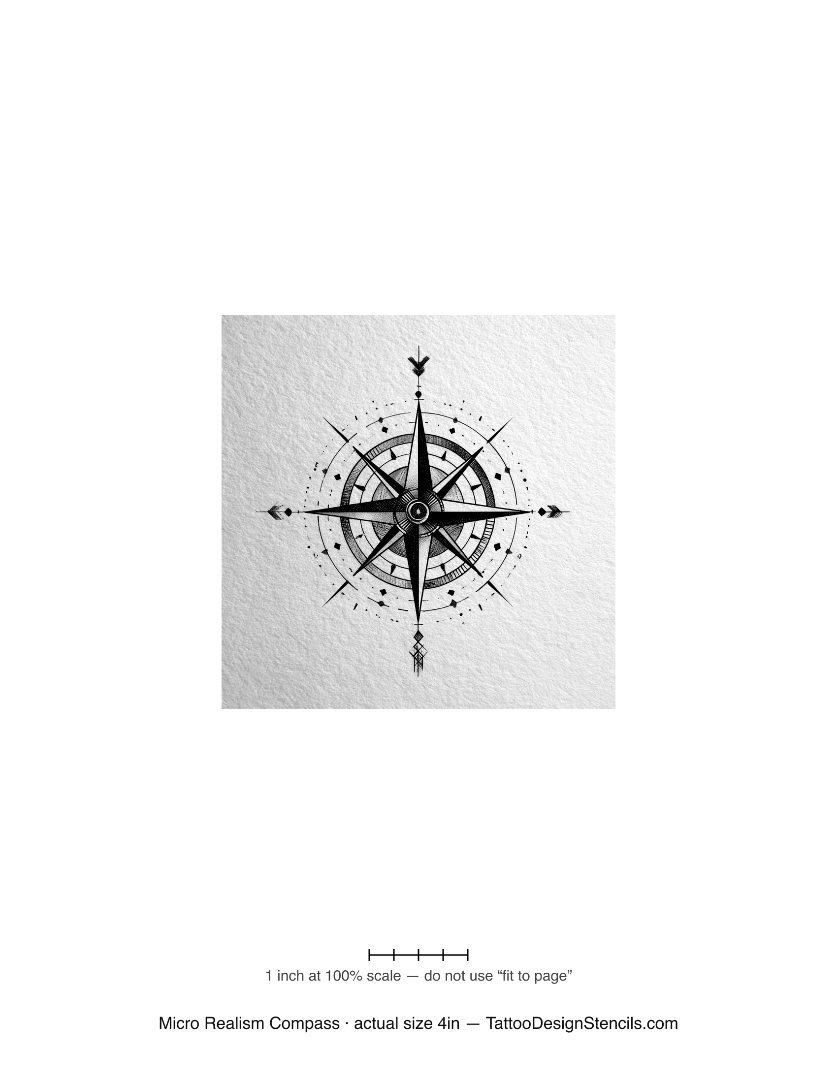 Micro realism compass tattoo stencil — realistic compass rose with intricate dial