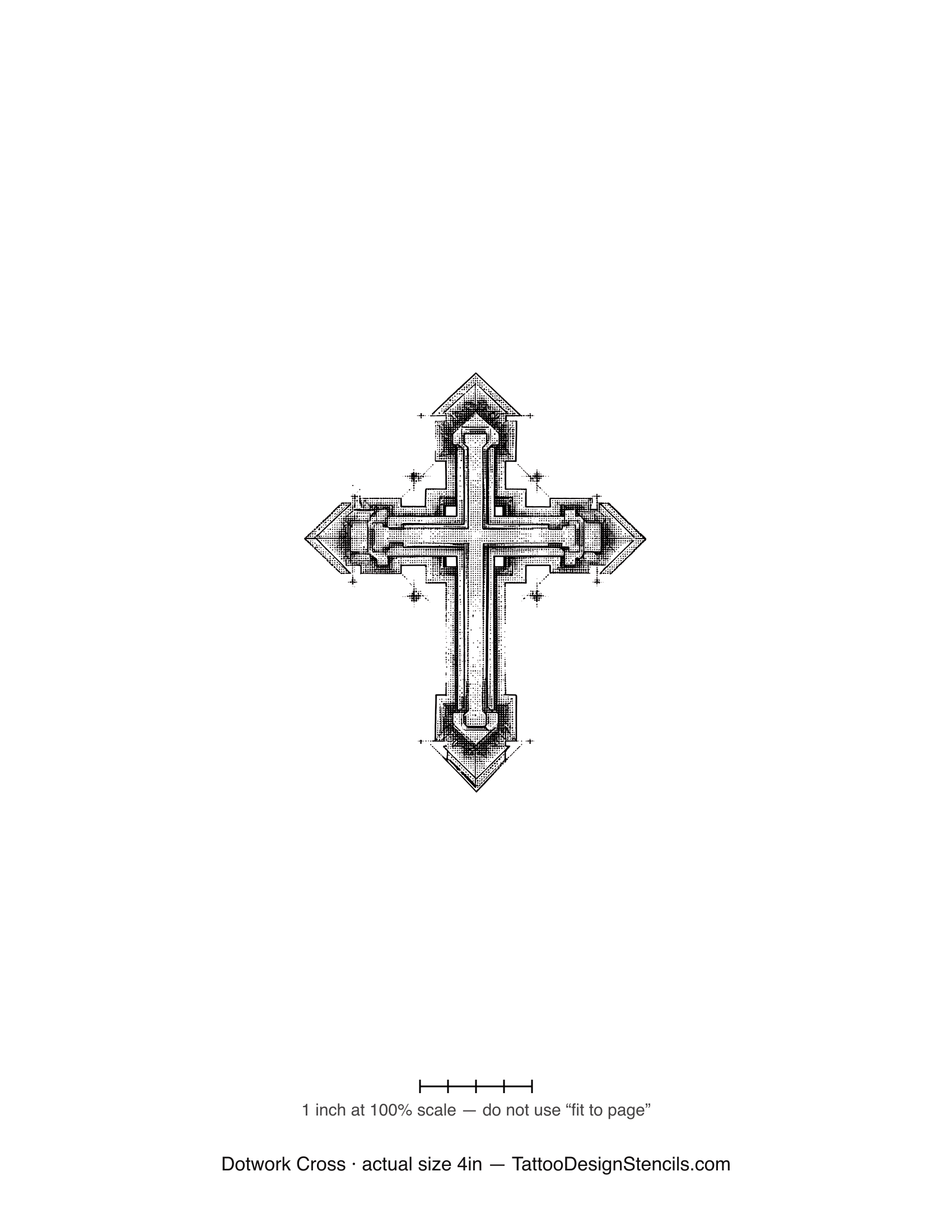 Dotwork cross tattoo stencil — gothic cross in fine stipple shading
