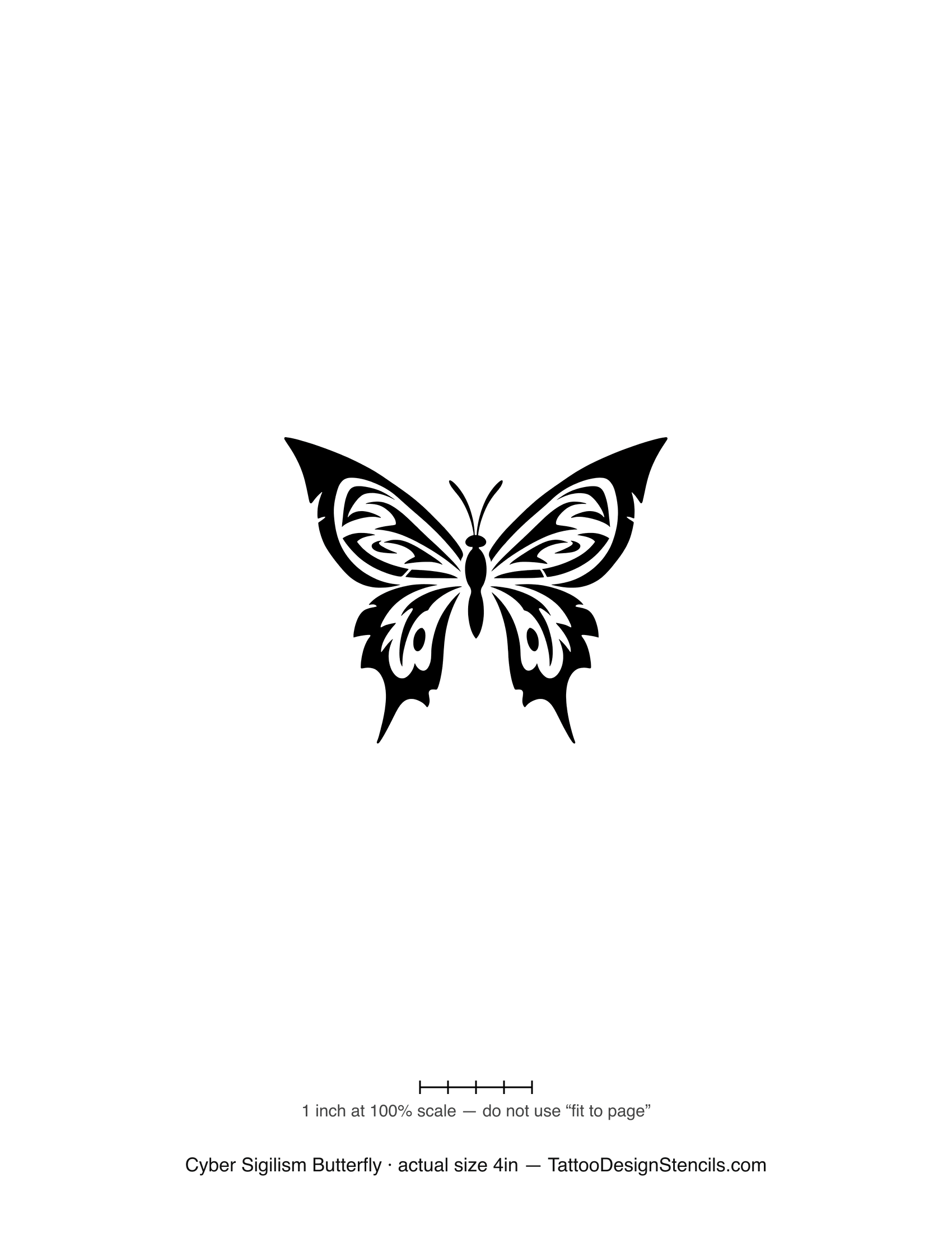 Cyber sigilism butterfly tattoo stencil — blade-edged spiky wings
