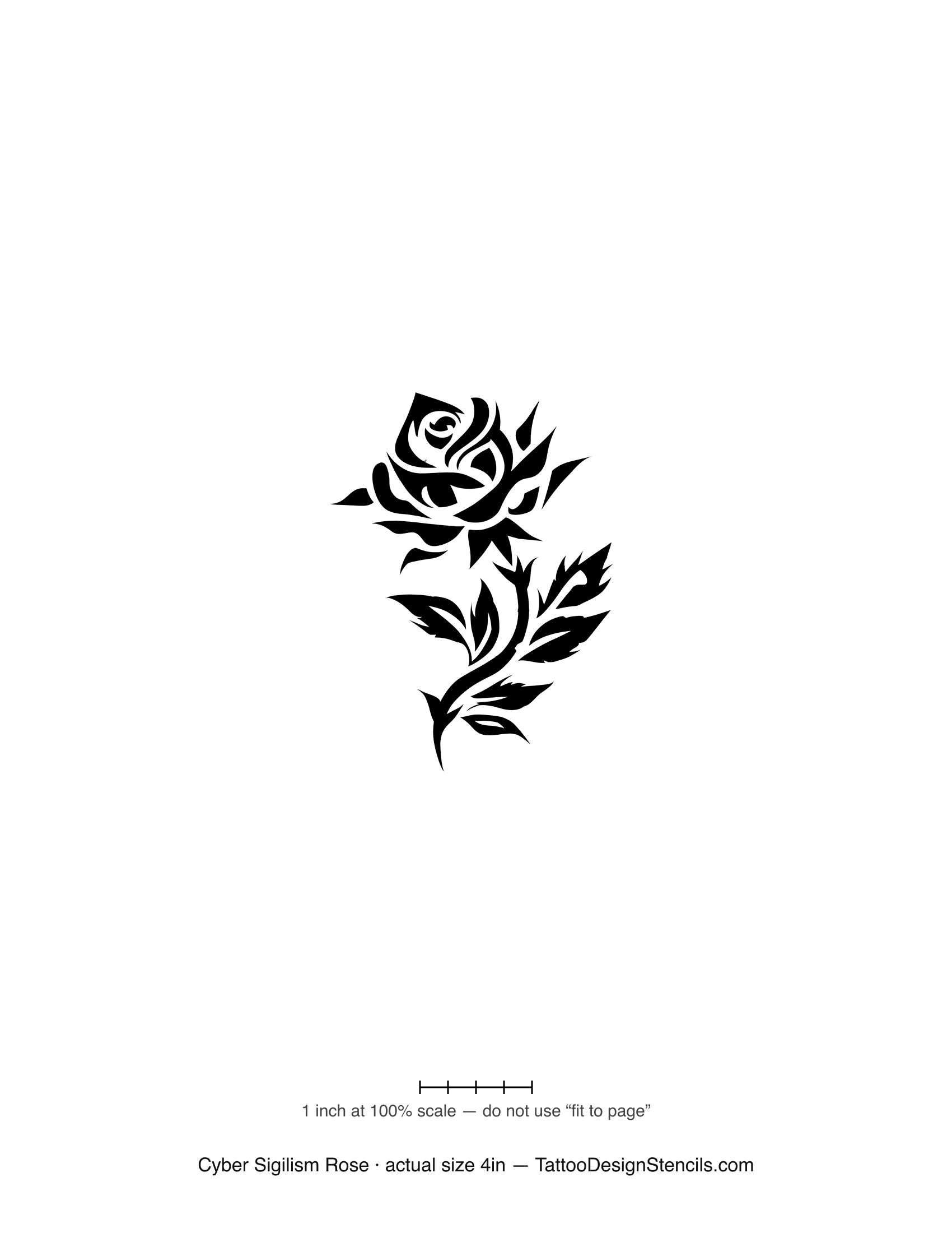 Cyber sigilism rose tattoo stencil — rose in sharp spiked strokes