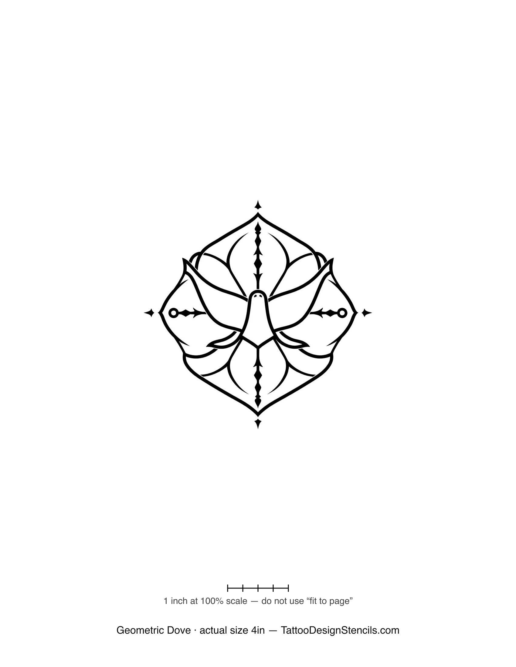 Geometric dove tattoo stencil — dove in an ornamental geometric medallion