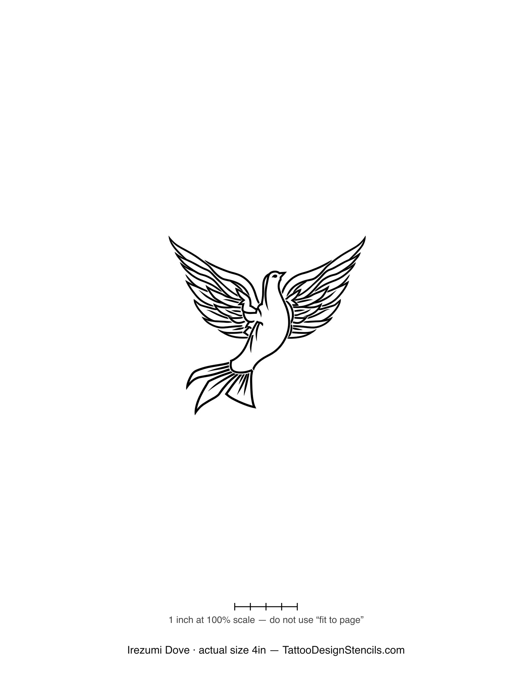 Japanese irezumi dove tattoo stencil — spread-winged patterned dove