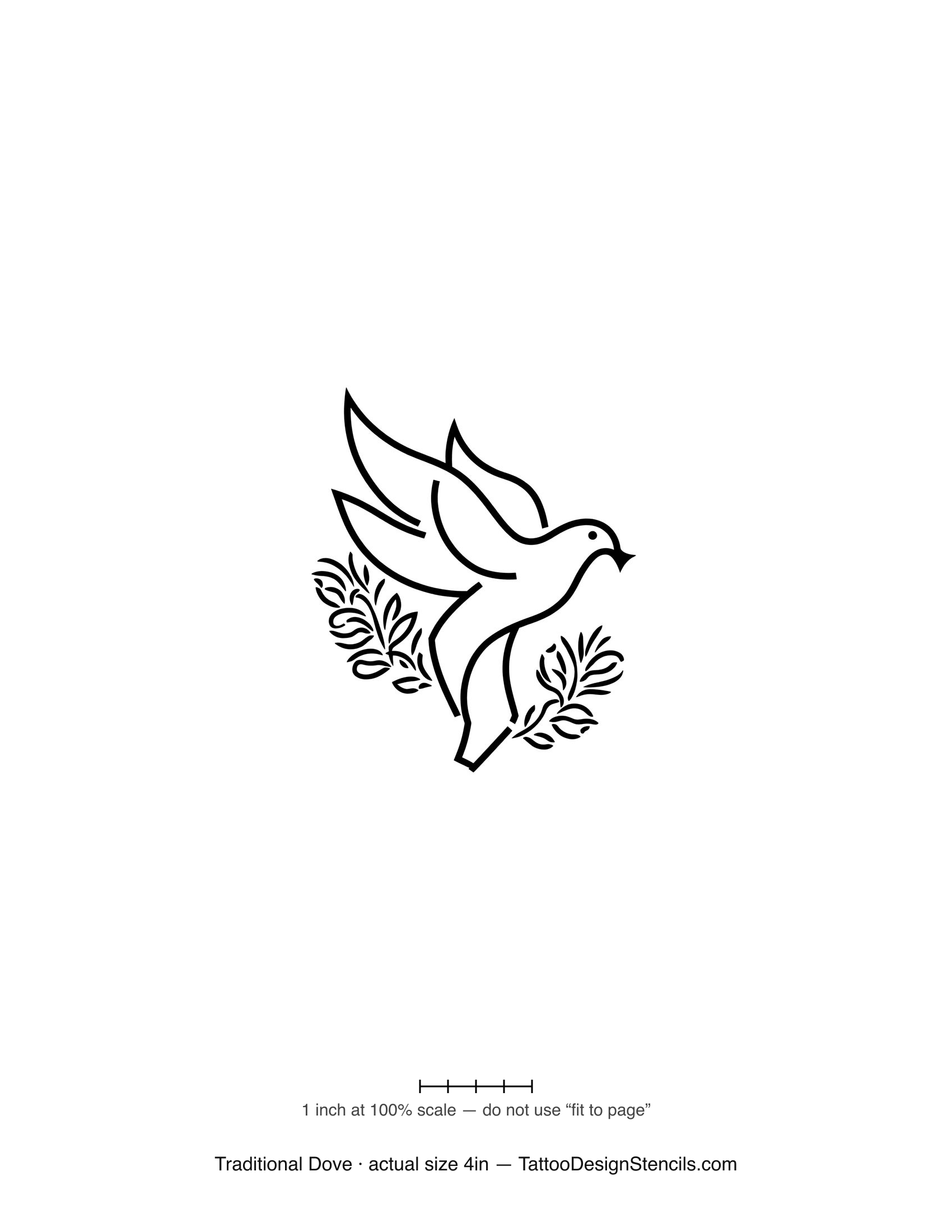 Traditional dove tattoo stencil — bold old-school dove with olive branches