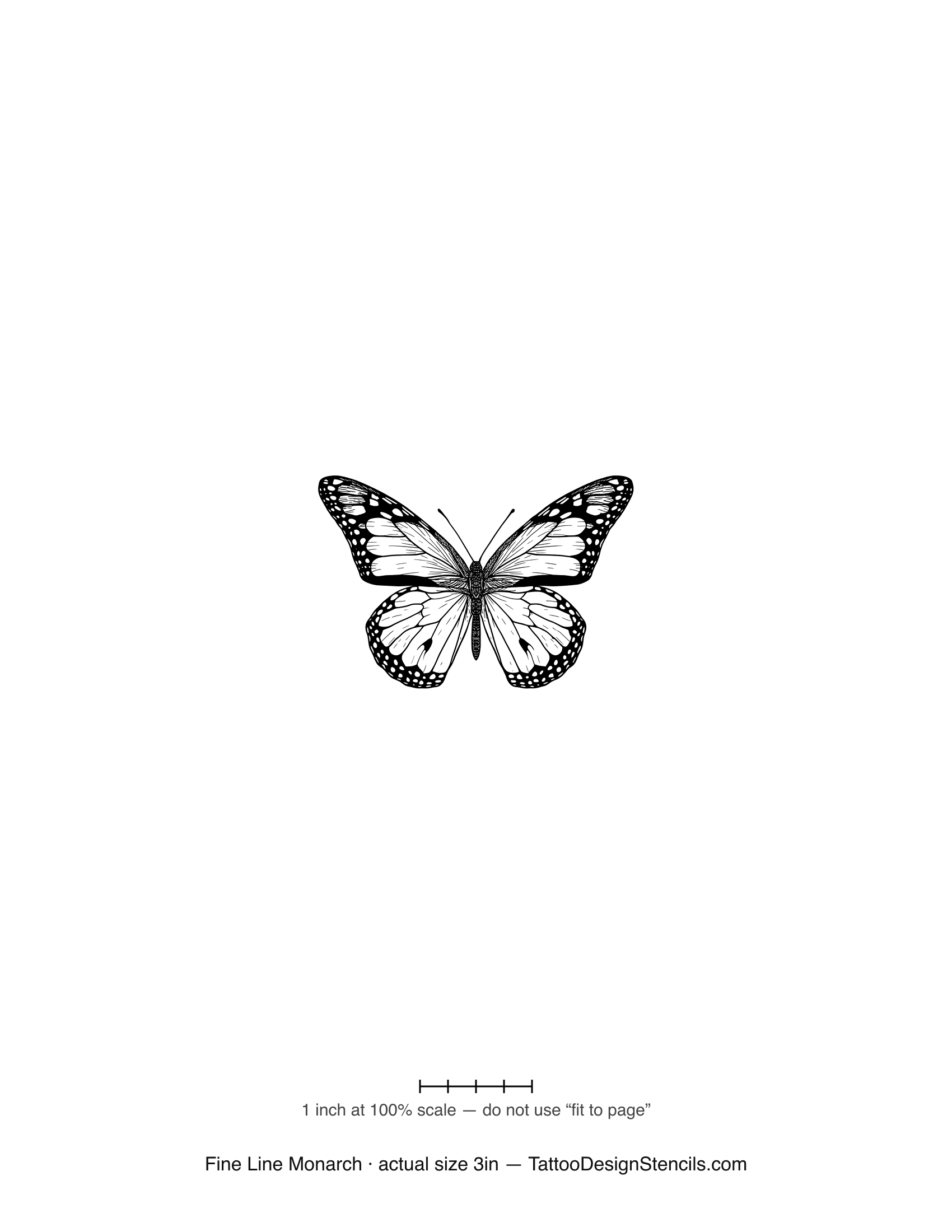Fine line monarch butterfly tattoo stencil — delicate detailed wing linework