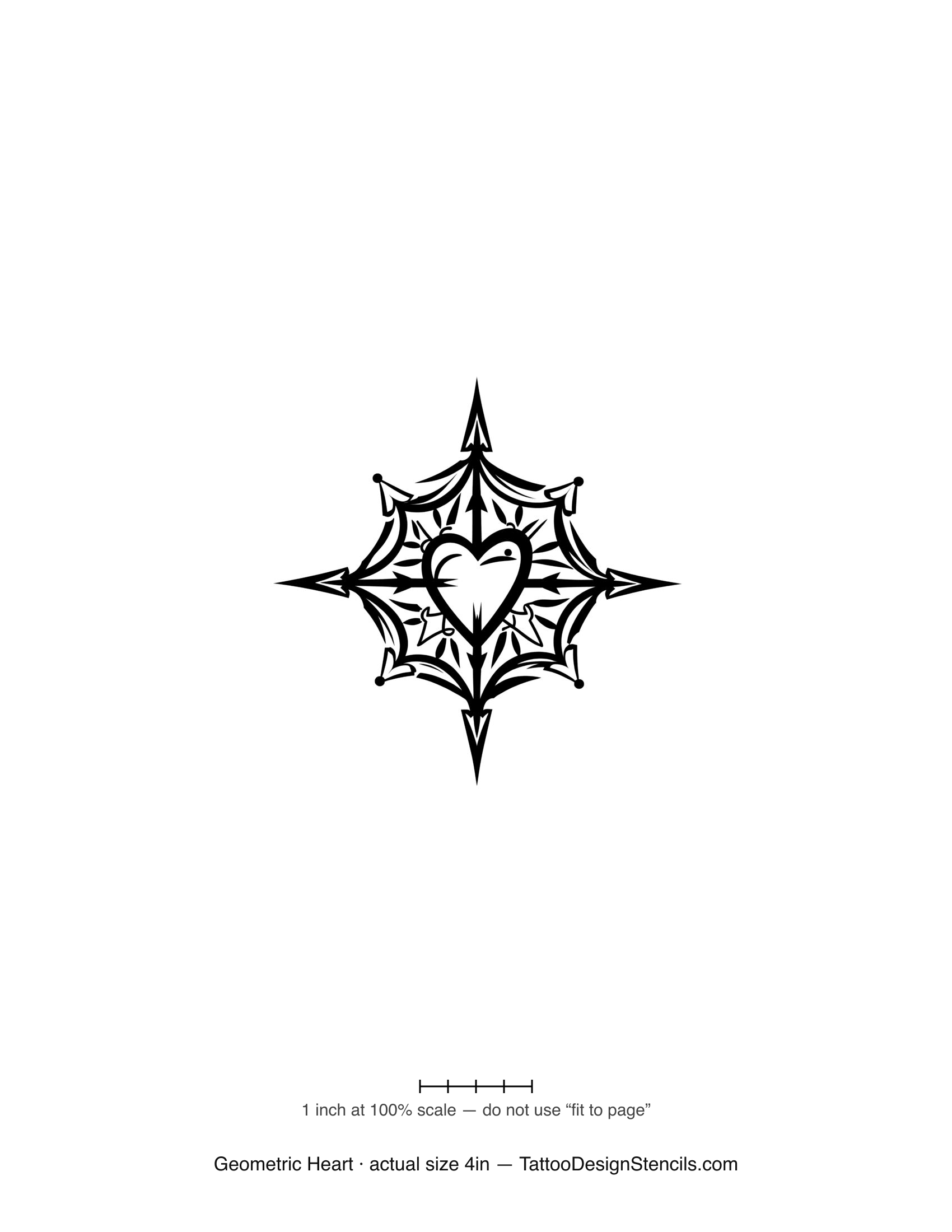 Geometric heart tattoo stencil — heart in a geometric star burst