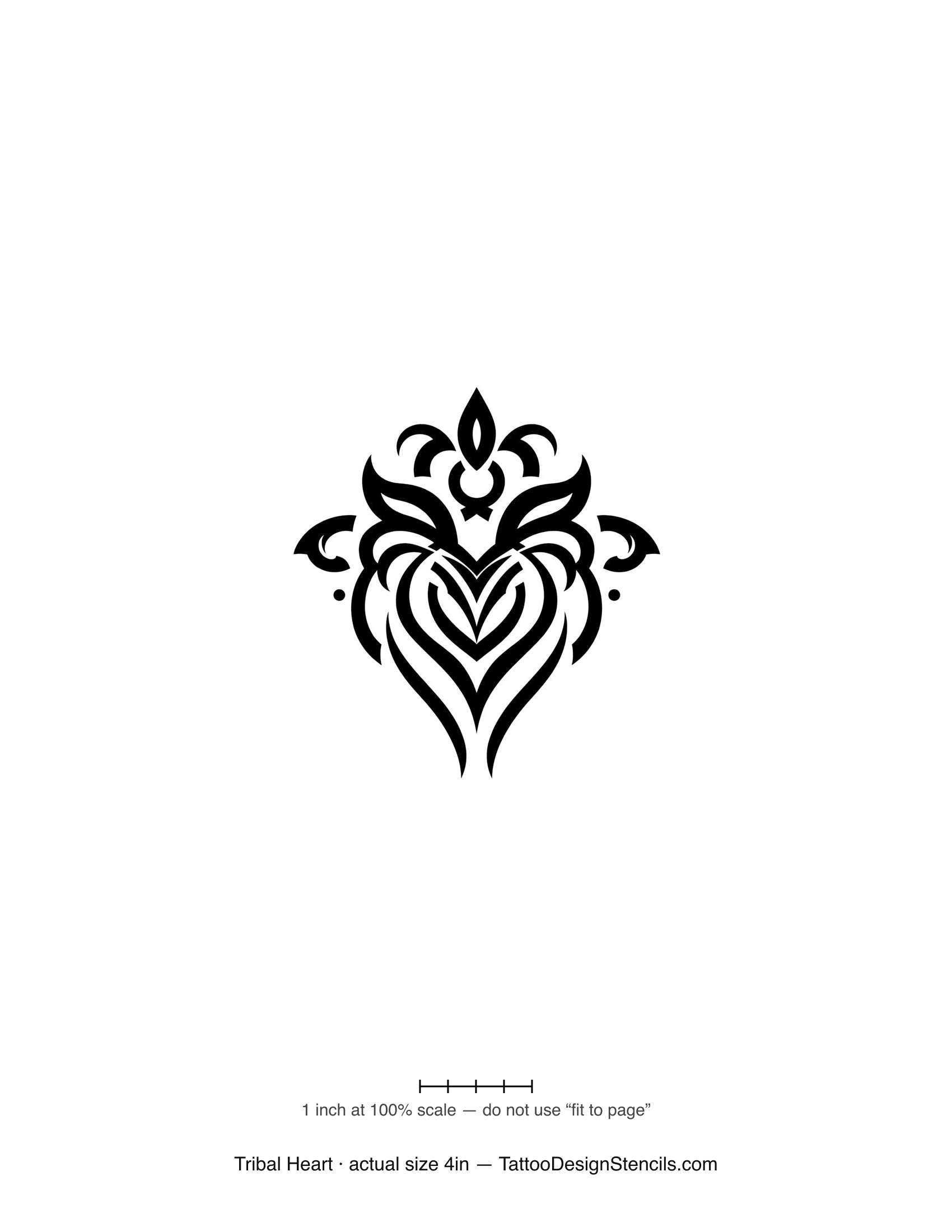 Tribal heart tattoo stencil — heart in sweeping symmetric tribal blades