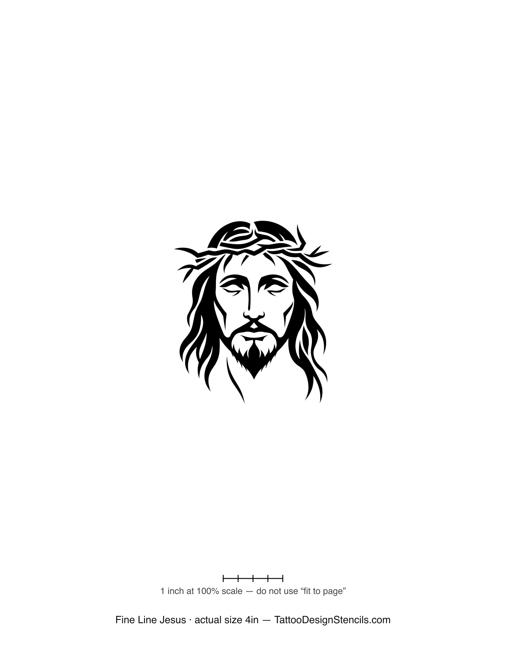 Fine line Jesus tattoo stencil — delicate portrait with crown of thorns