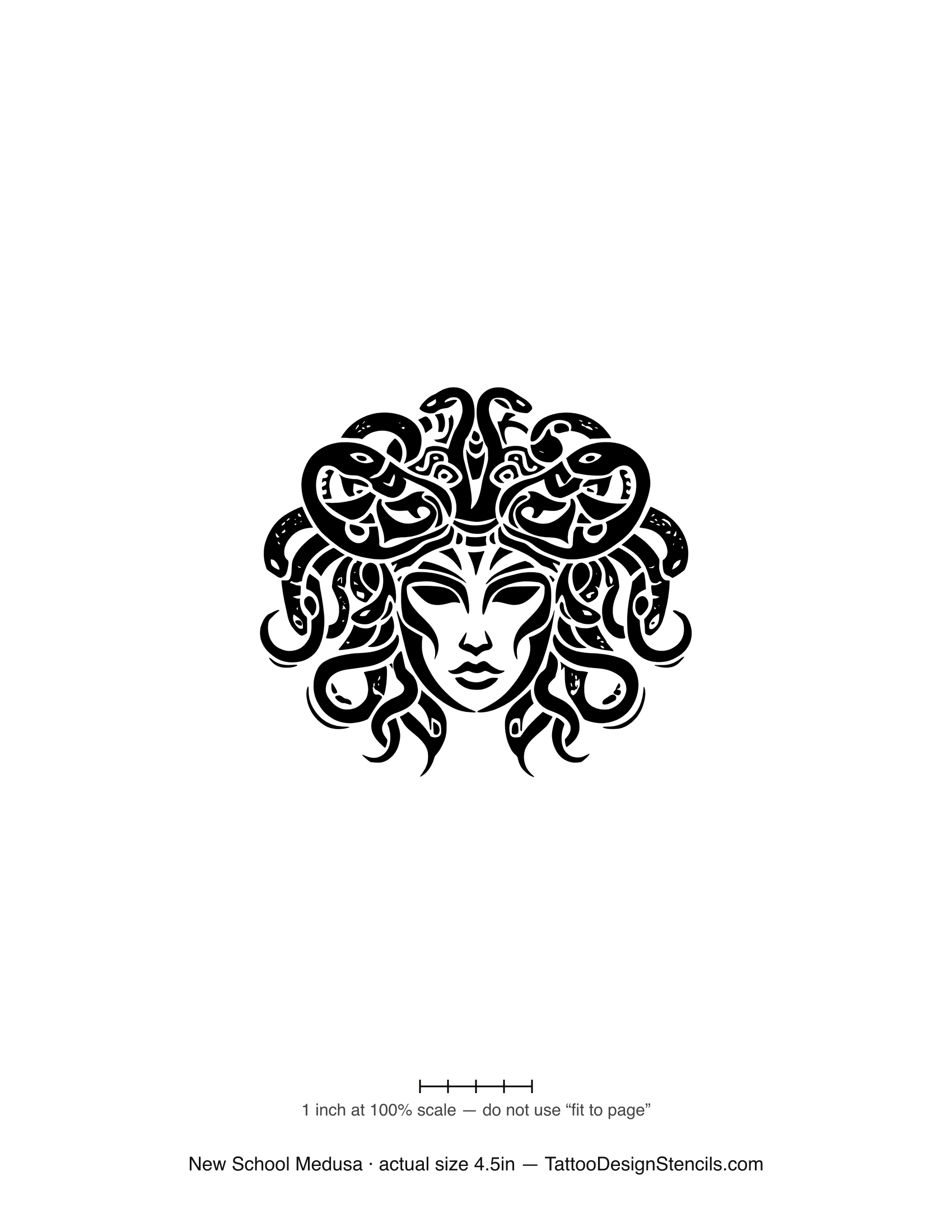 New school Medusa tattoo stencil — graphic snakes with heavy symmetric outline