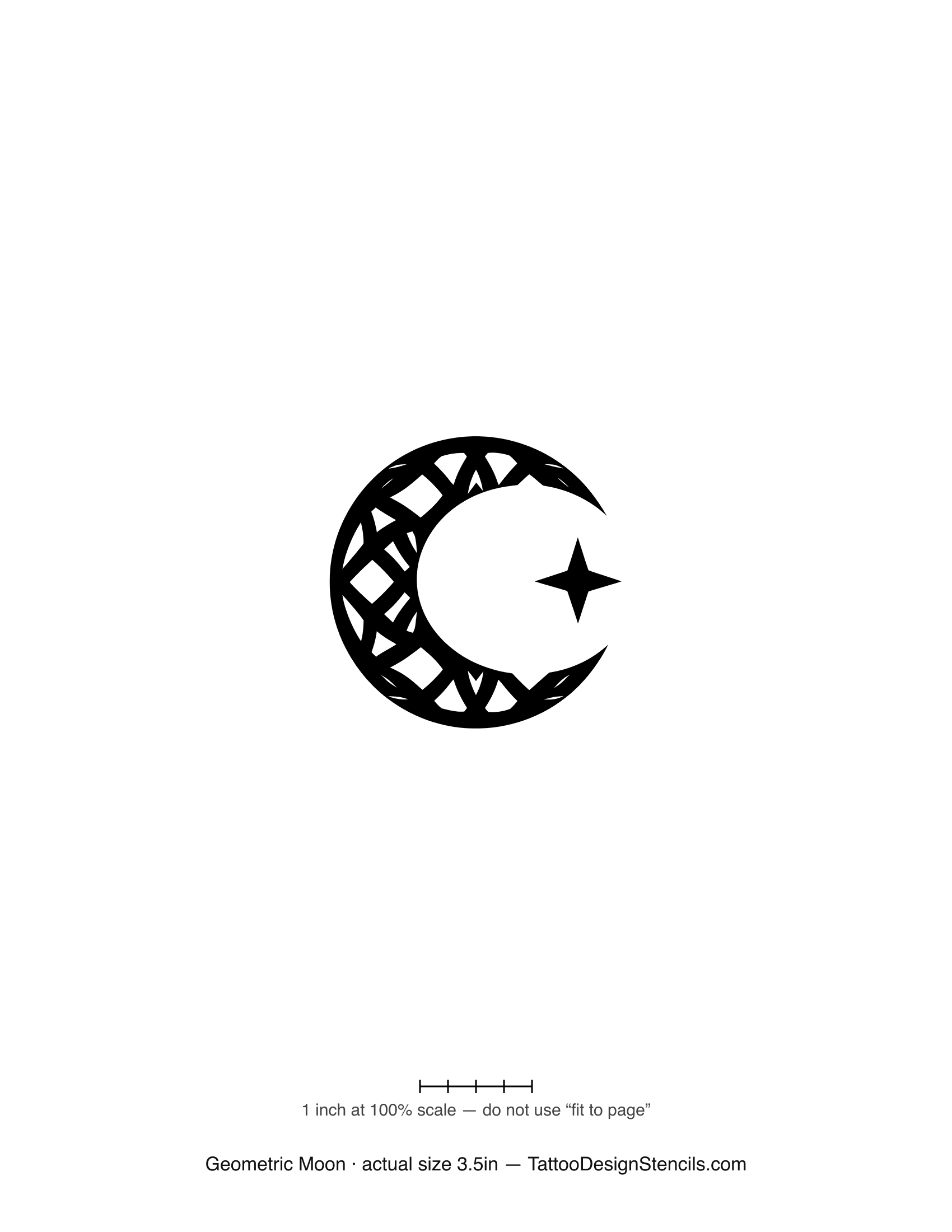Geometric moon and star tattoo stencil — crescent and star in a clean circle