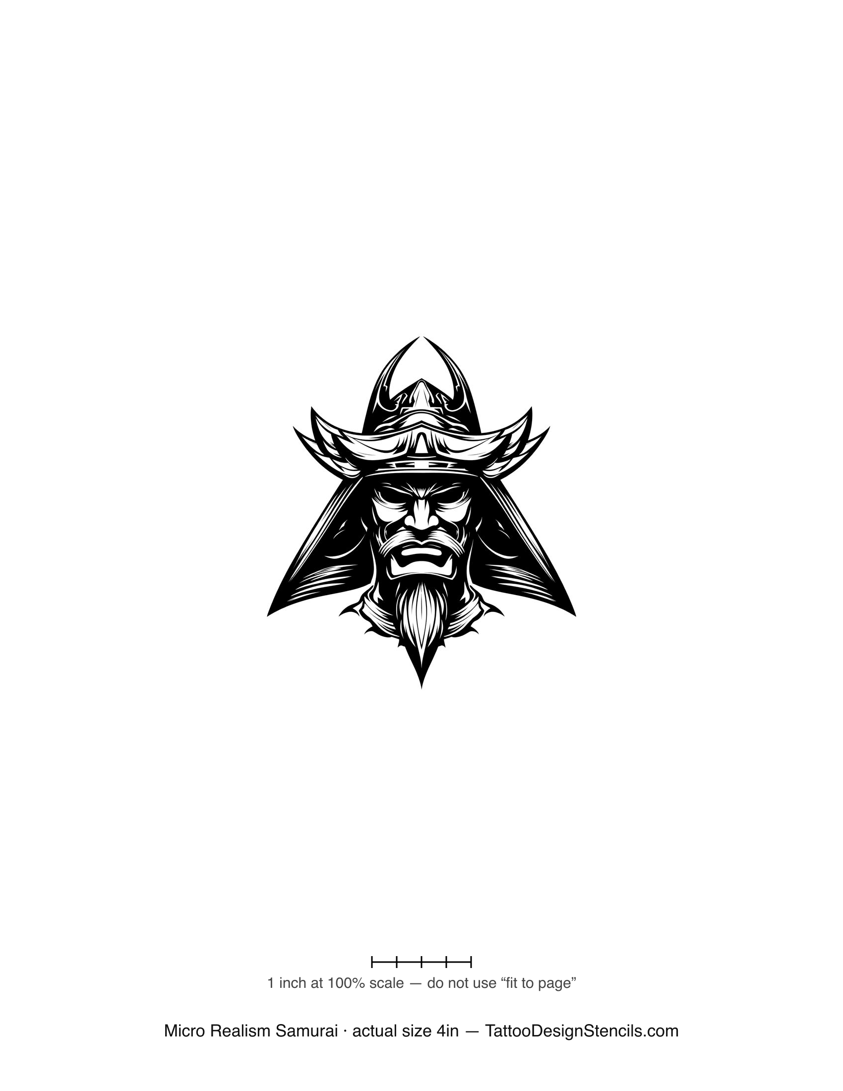 Micro realism samurai tattoo stencil — realistic detailed warrior