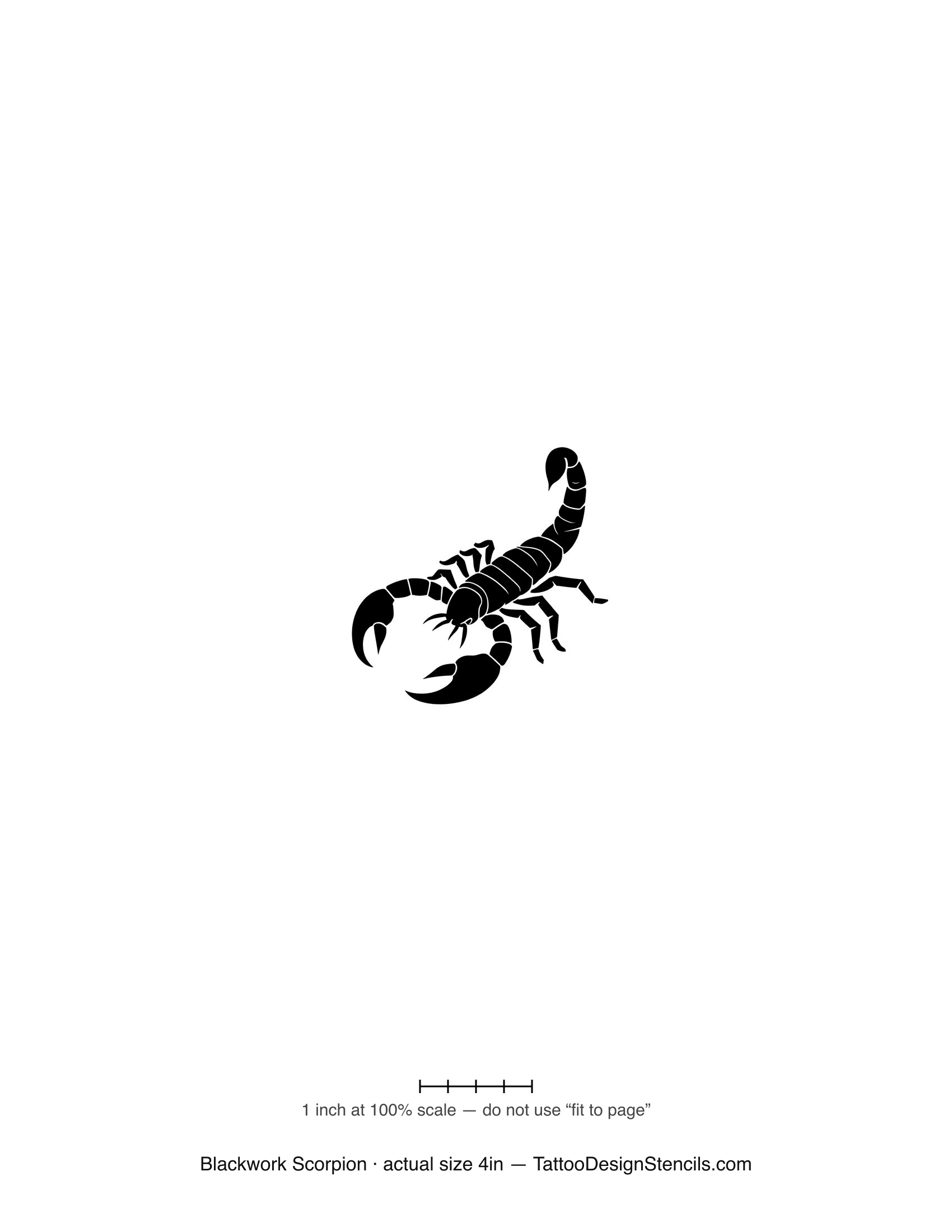 Blackwork scorpion tattoo stencil — bold scorpion with raised tail