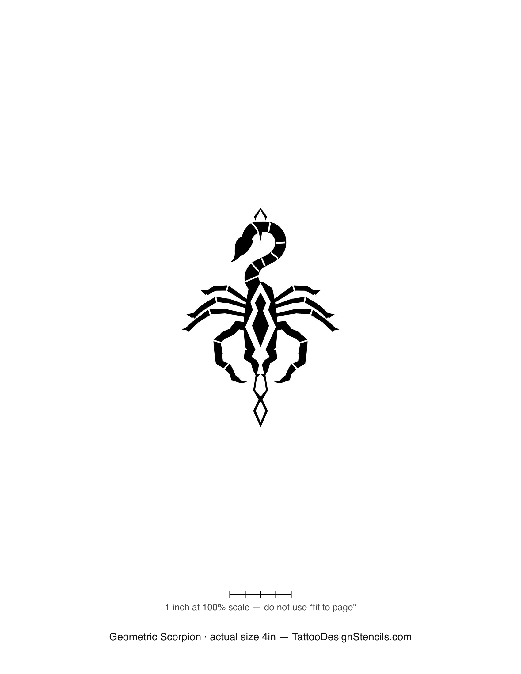 Geometric scorpion tattoo stencil — angular faceted scorpion