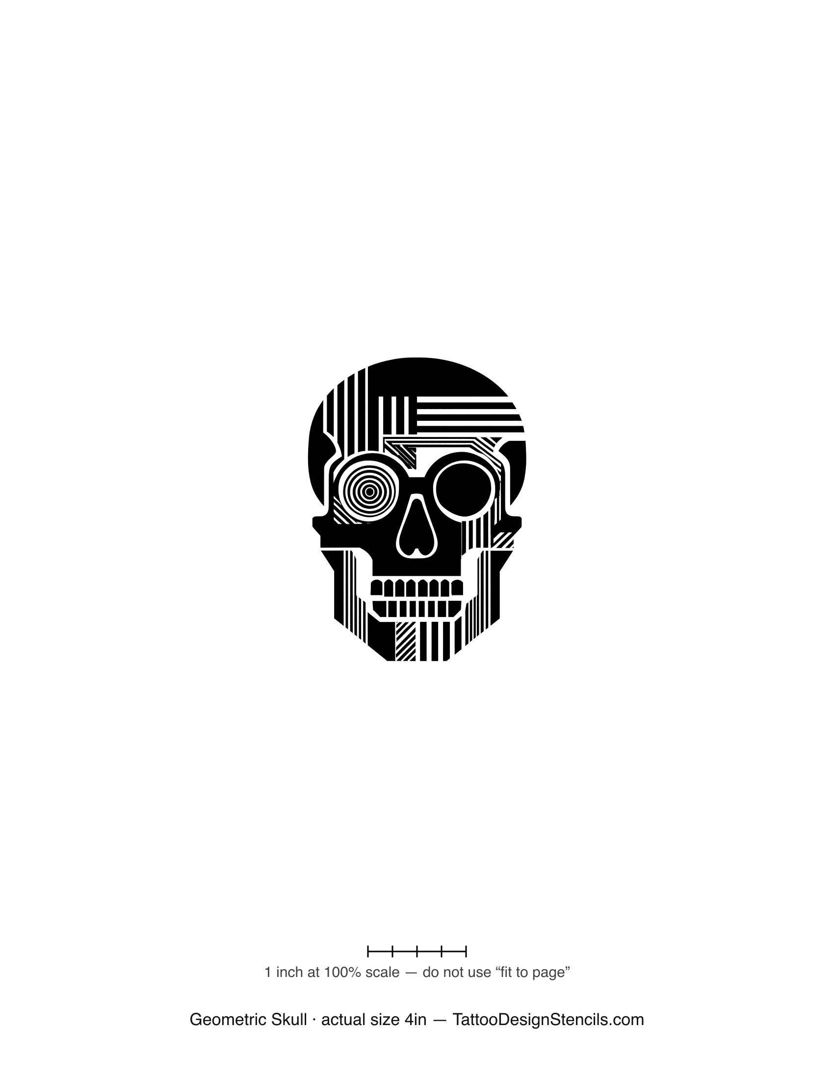 Geometric skull tattoo stencil — bold skull from clean geometric planes