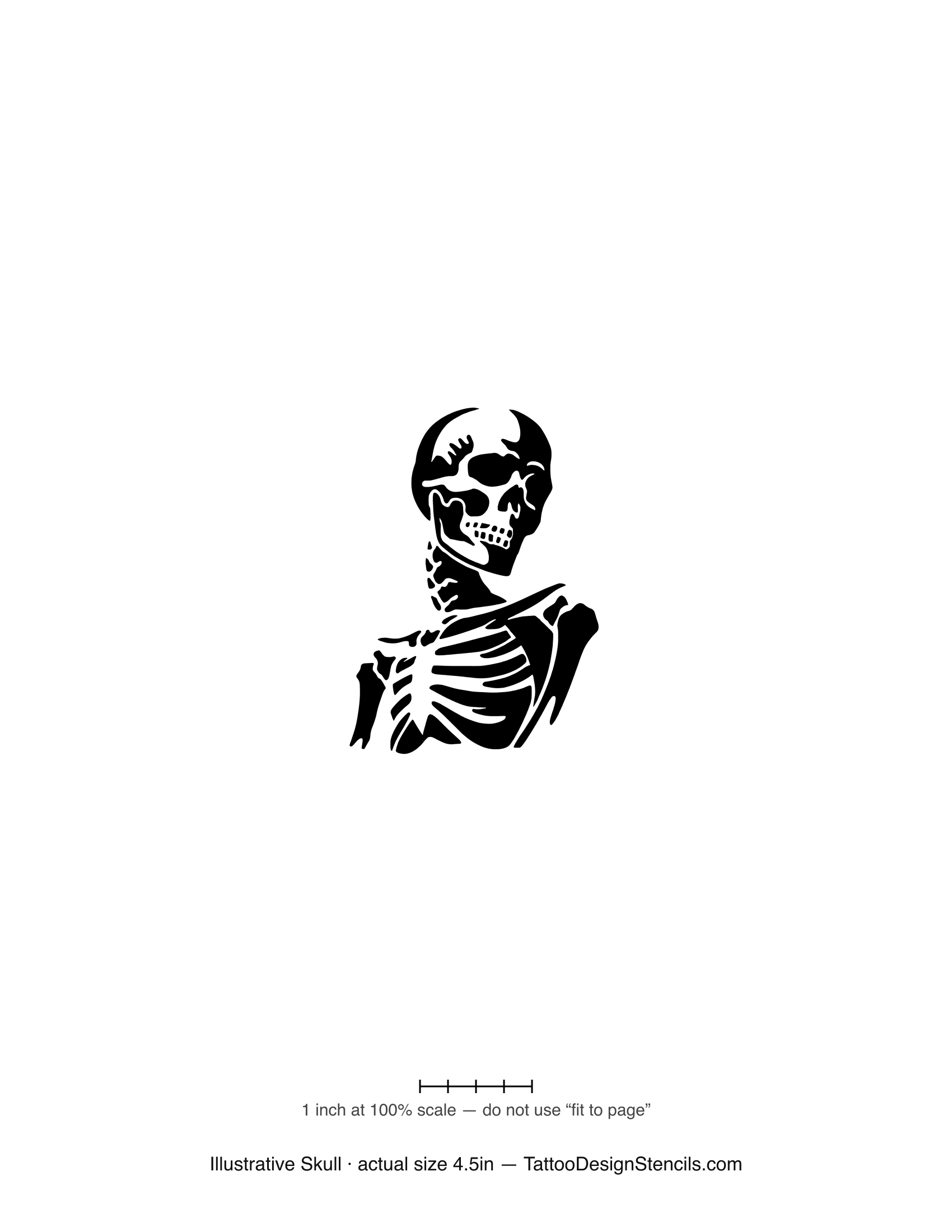 Illustrative skull tattoo stencil — bold skull and shoulders bust
