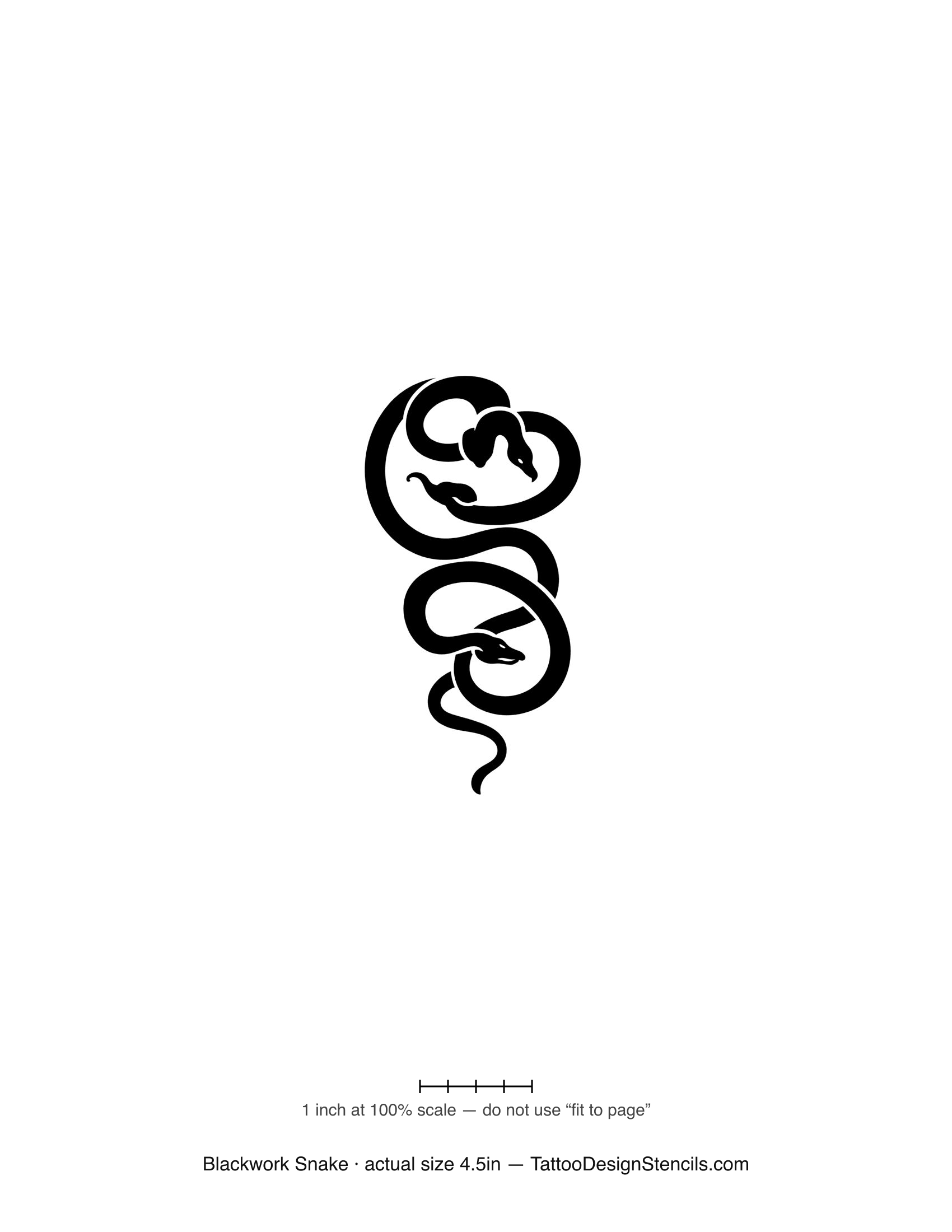 Blackwork snake tattoo stencil — bold coiled solid-black serpent