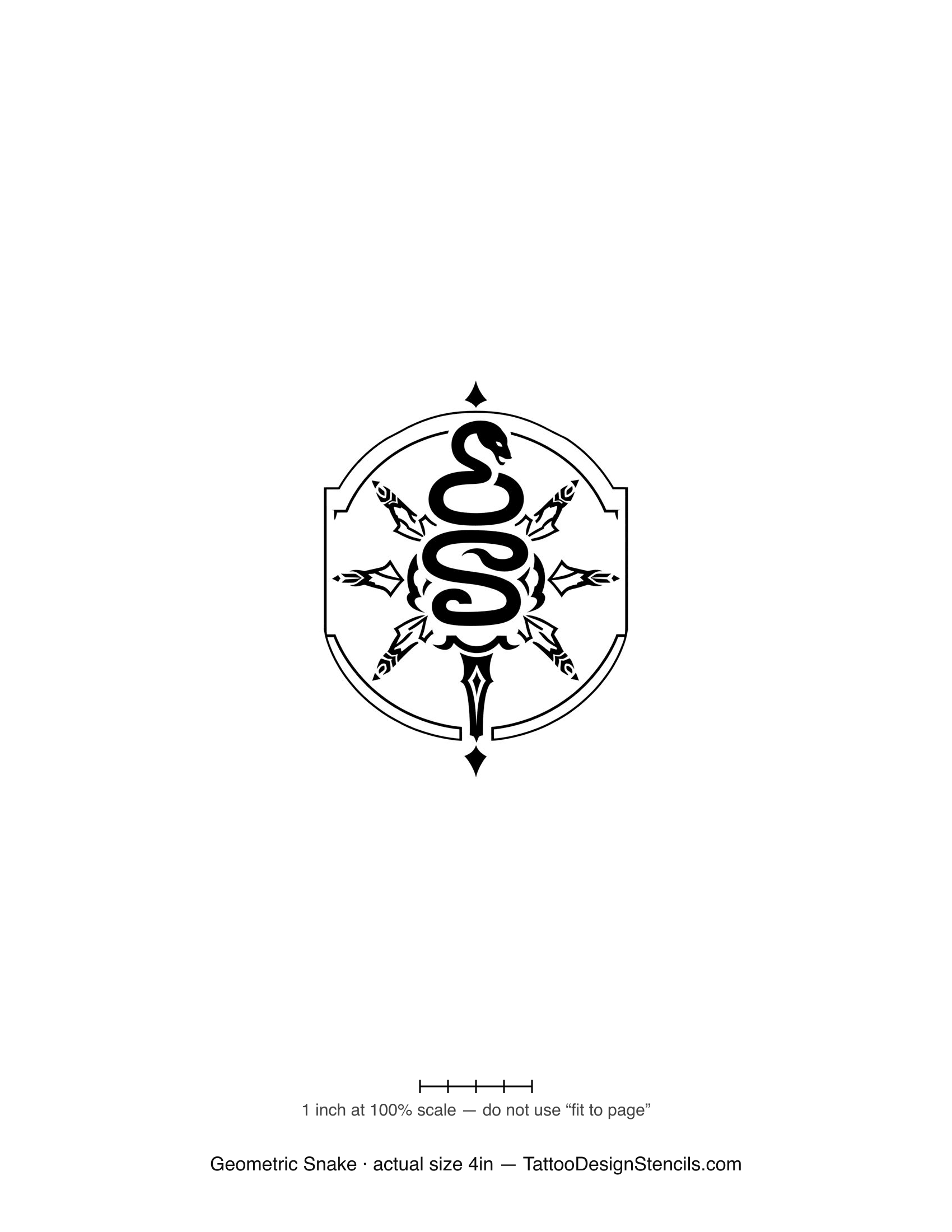 Geometric snake tattoo stencil — serpent in a geometric circle frame