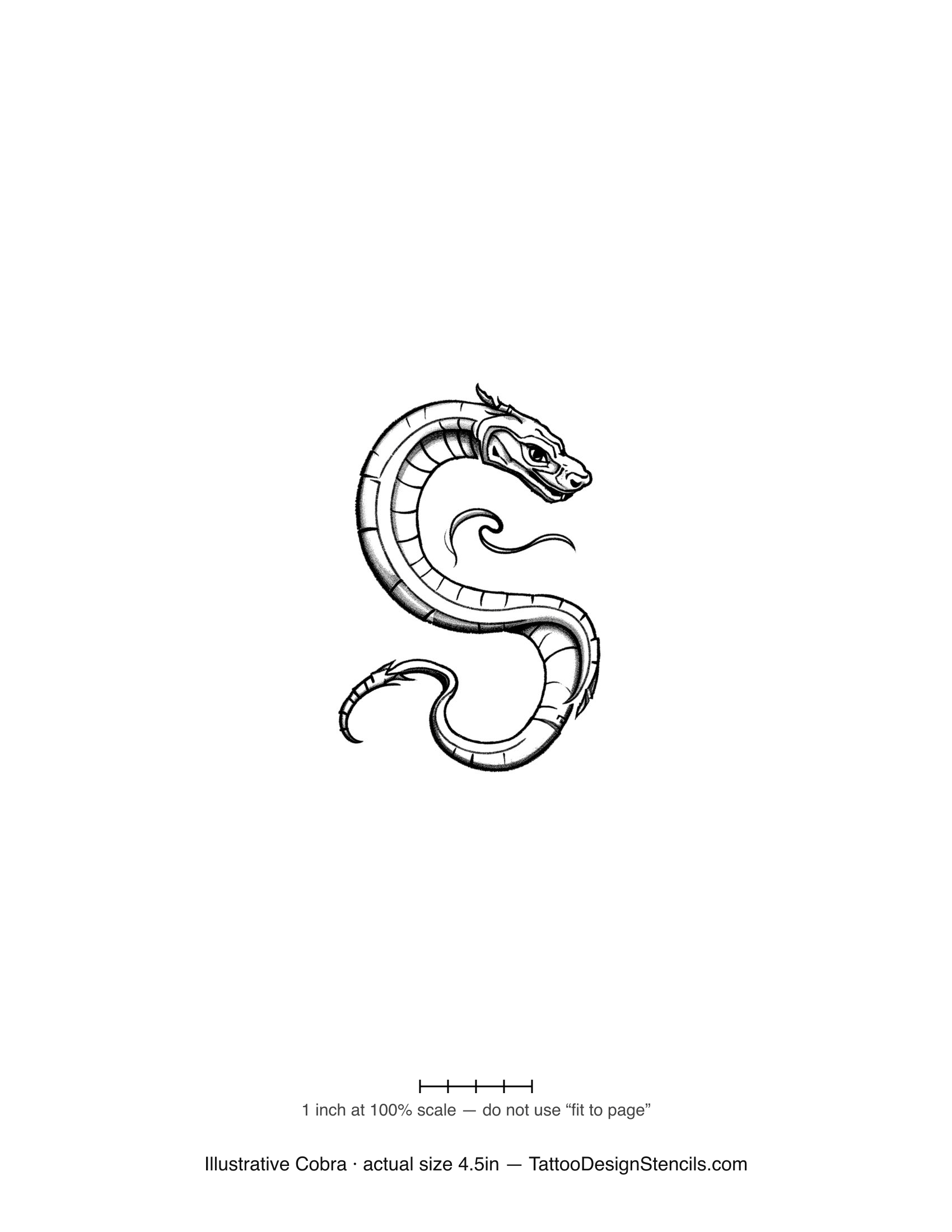 Illustrative cobra tattoo stencil — detailed cobra with fine scale work