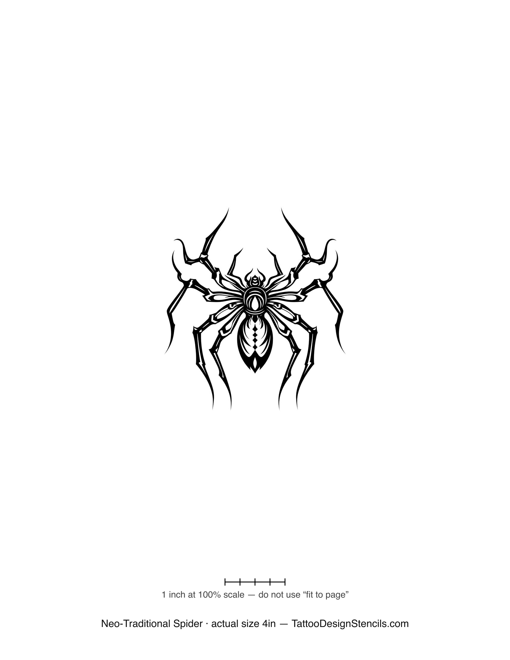 Neo-traditional spider tattoo stencil — ornate decorative spider