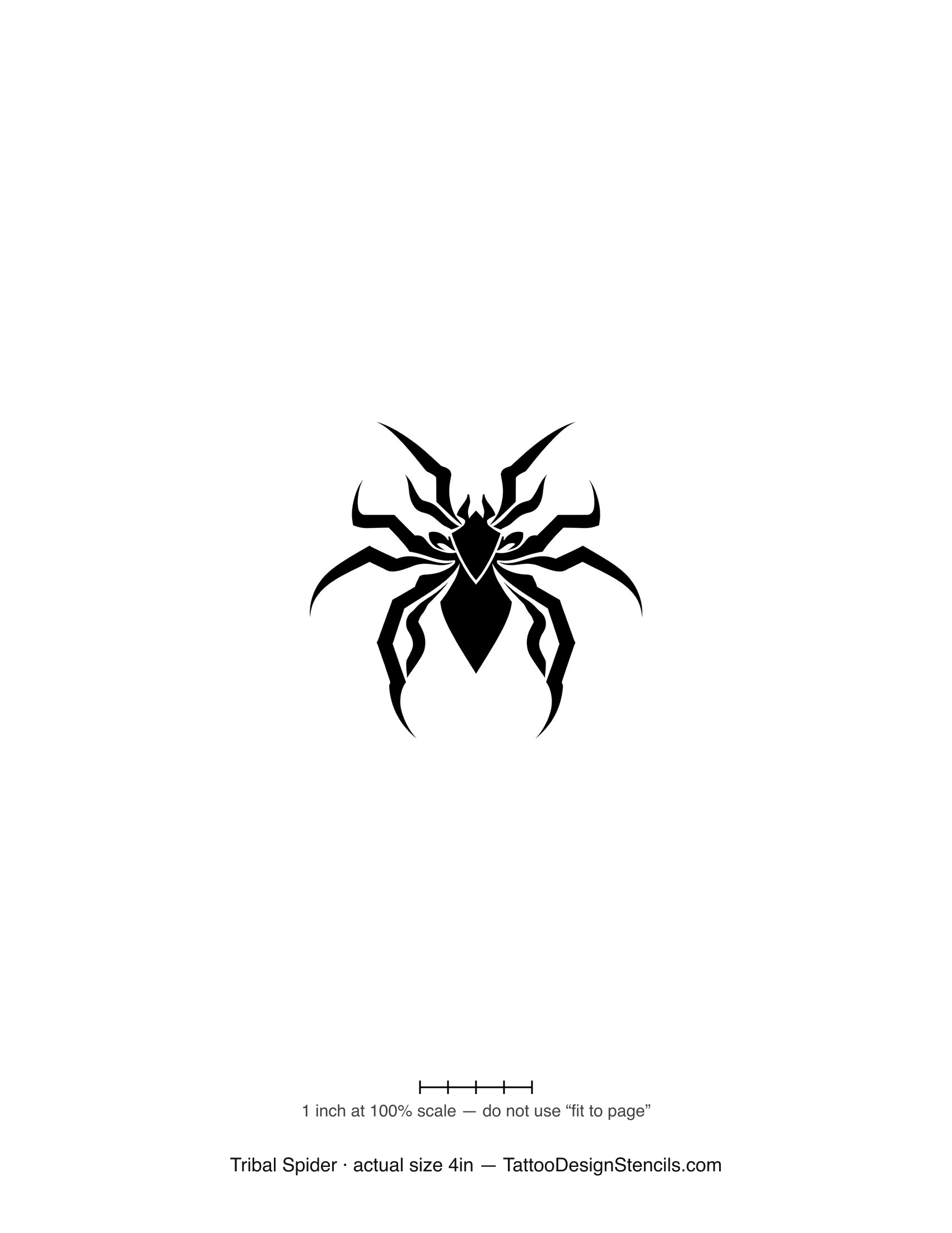 Tribal spider tattoo stencil — symmetric bold black tribal spider