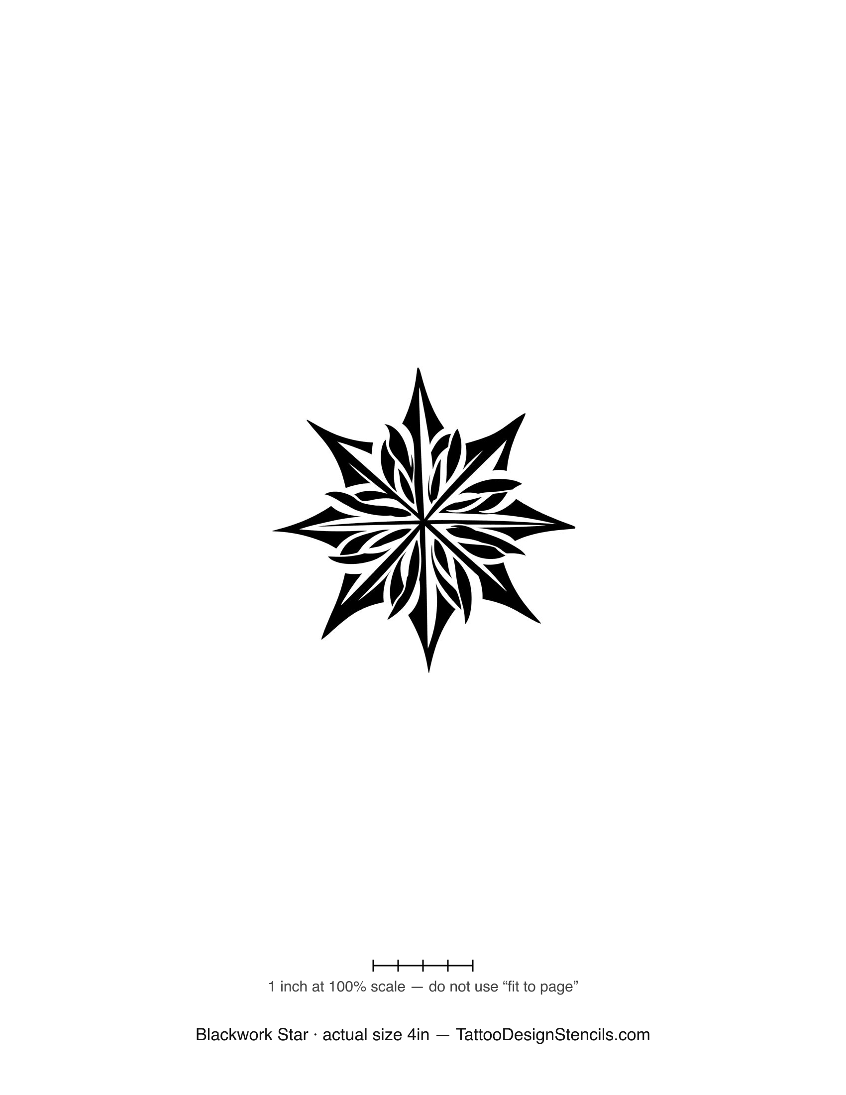Blackwork star tattoo stencil — bold solid-black radiating star burst
