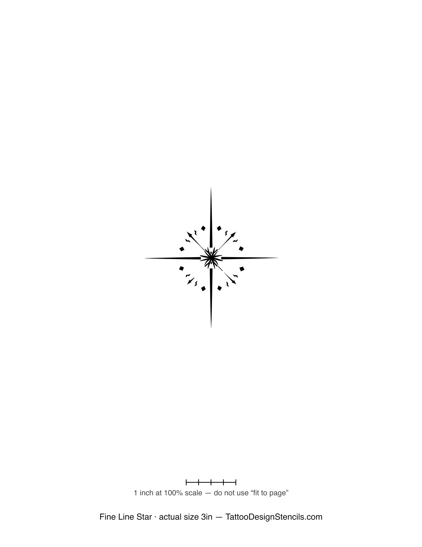 Fine line star tattoo stencil — minimal thin-line star with fine points
