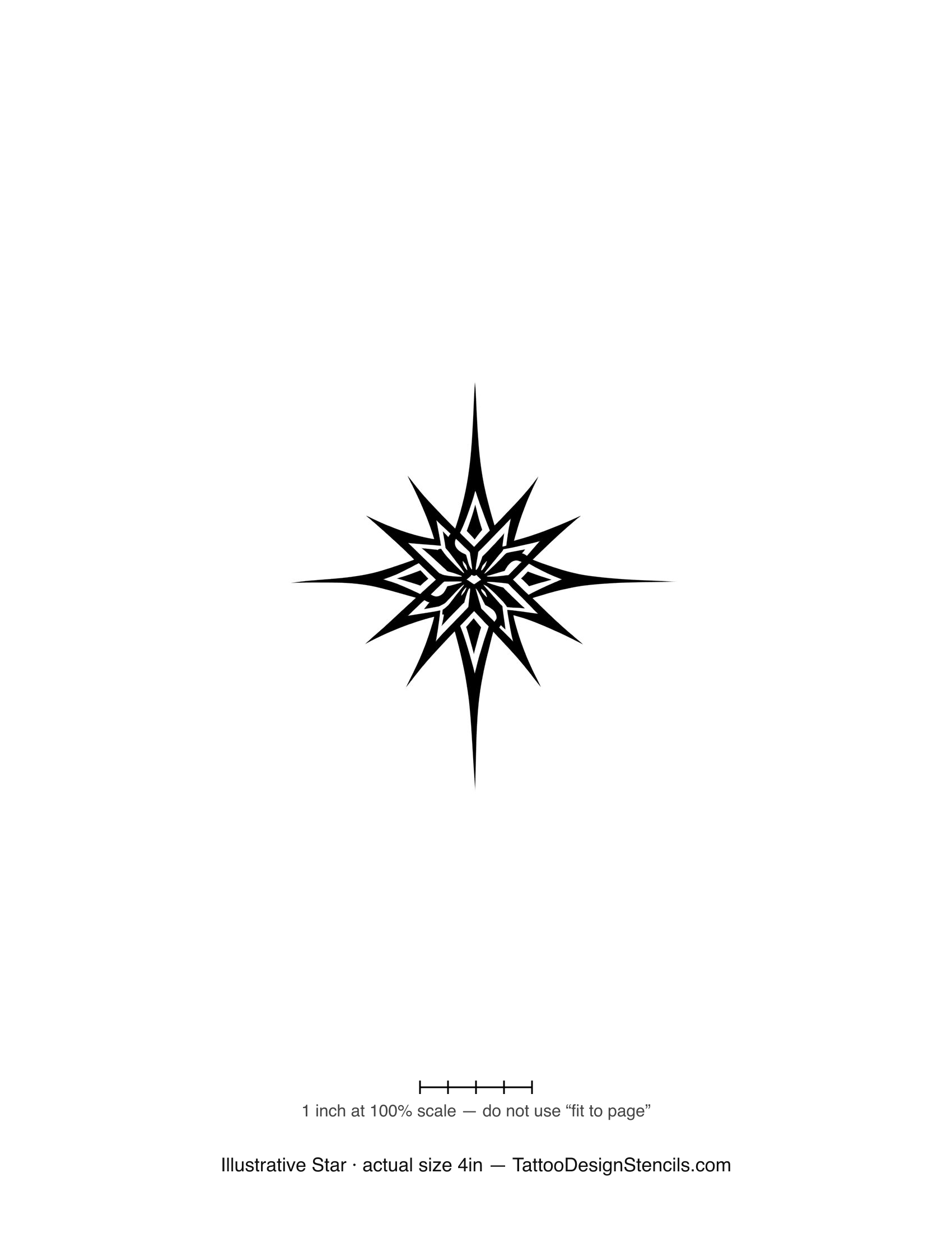 Illustrative star tattoo stencil — detailed faceted compass-style star