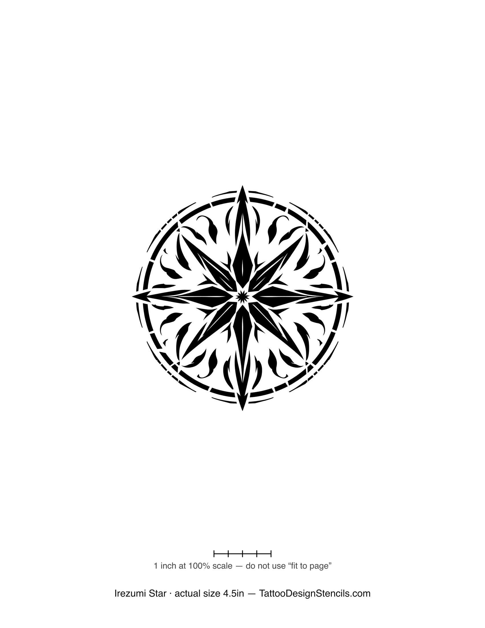 Japanese irezumi star tattoo stencil — star in an ornate flowing ring