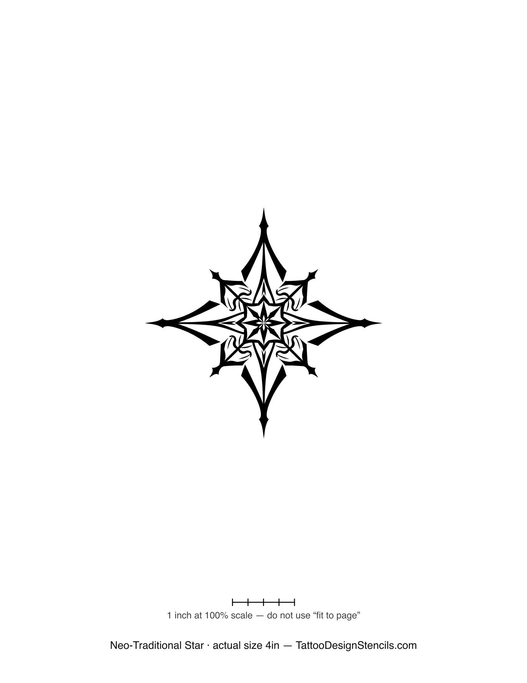 Neo-traditional star tattoo stencil — ornate star with decorative flourishes
