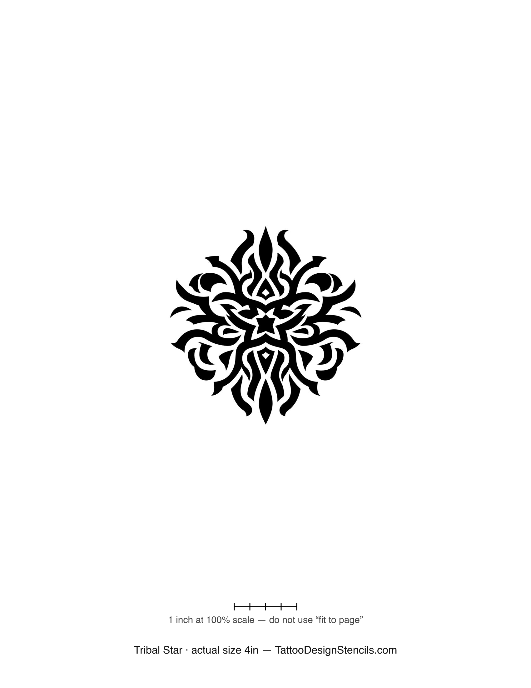 Tribal star tattoo stencil — sweeping black flames around a central point