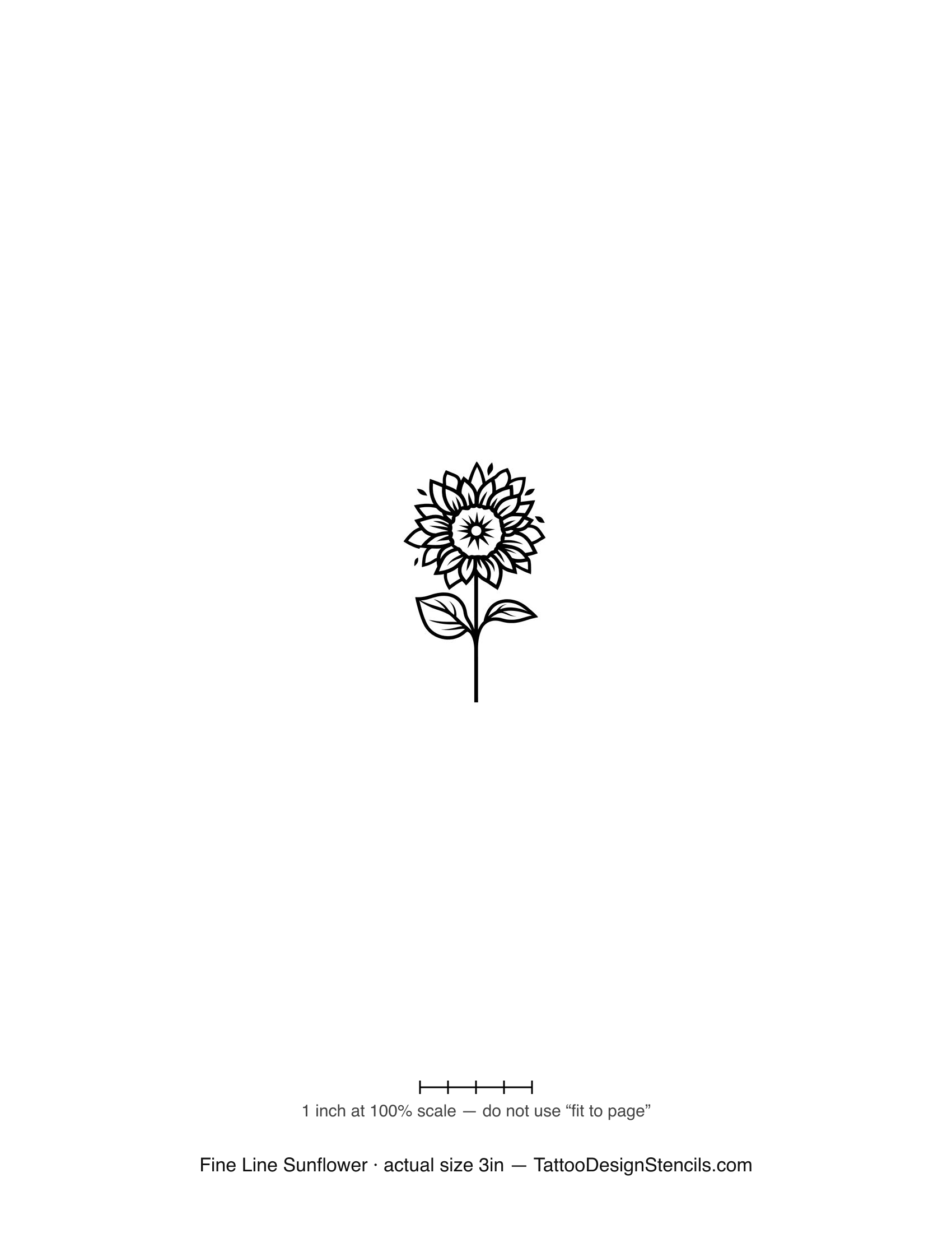 Fine line sunflower tattoo stencil — delicate thin-line bloom on a slim stem