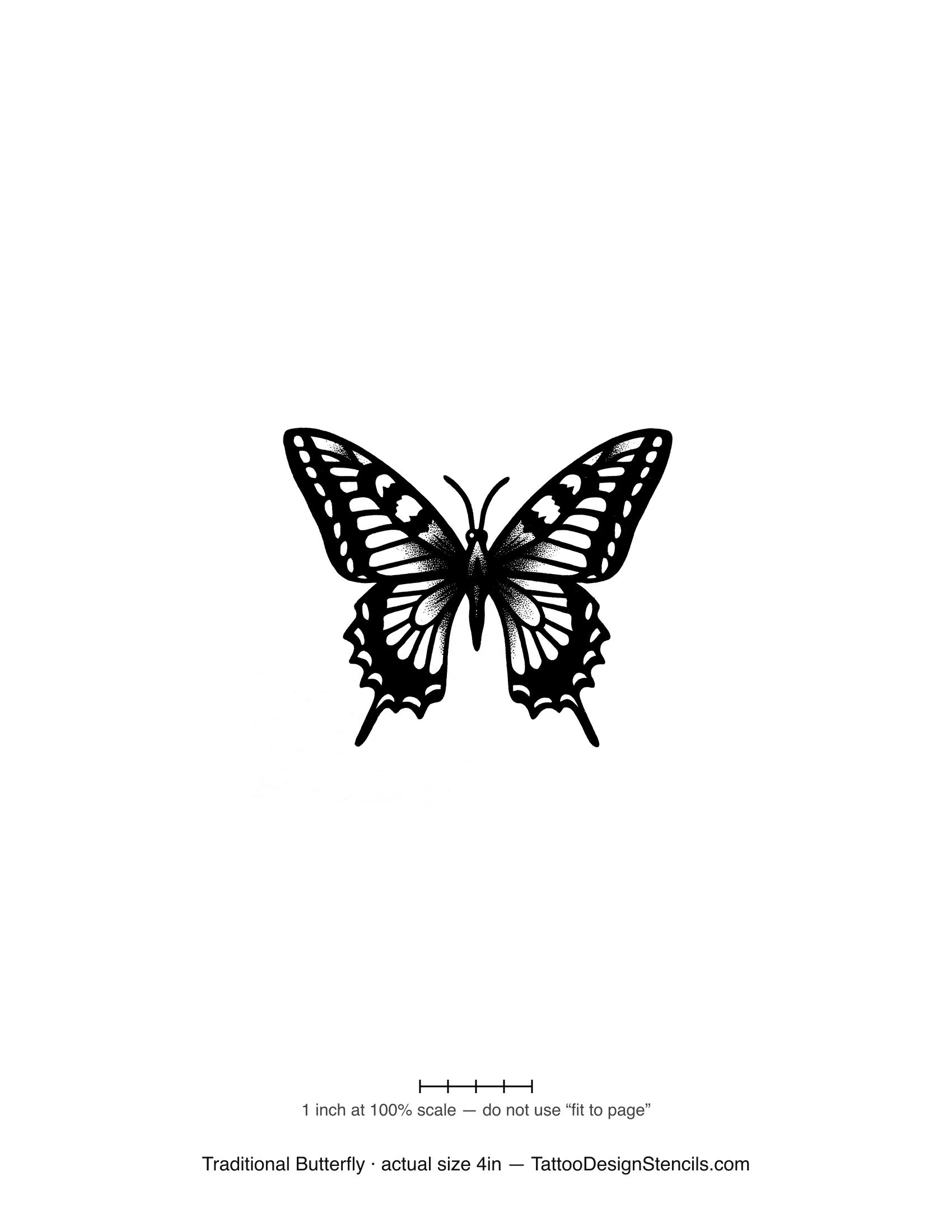 Traditional butterfly tattoo stencil — swallowtail in bold flash outline