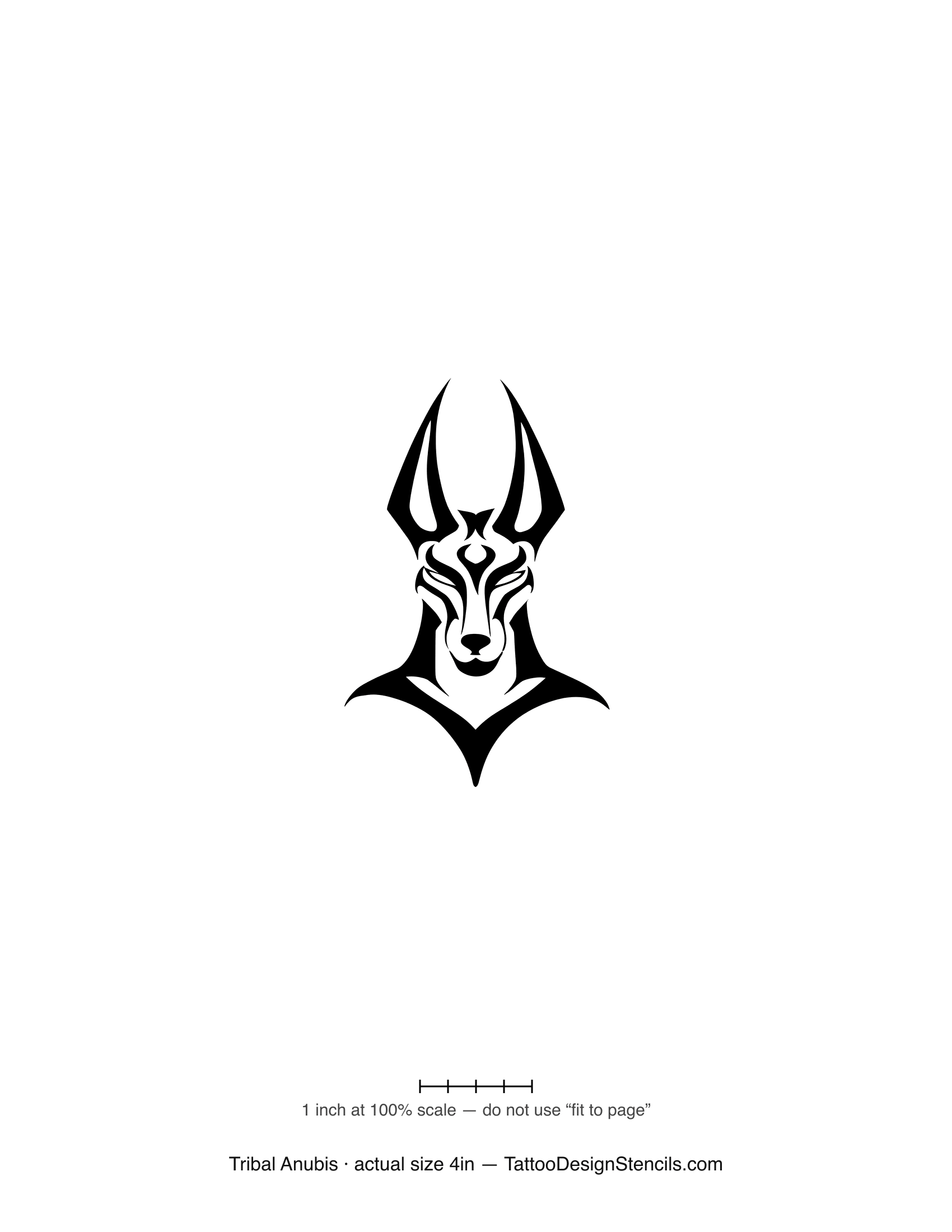 Tribal Anubis tattoo stencil — minimal jackal head silhouette