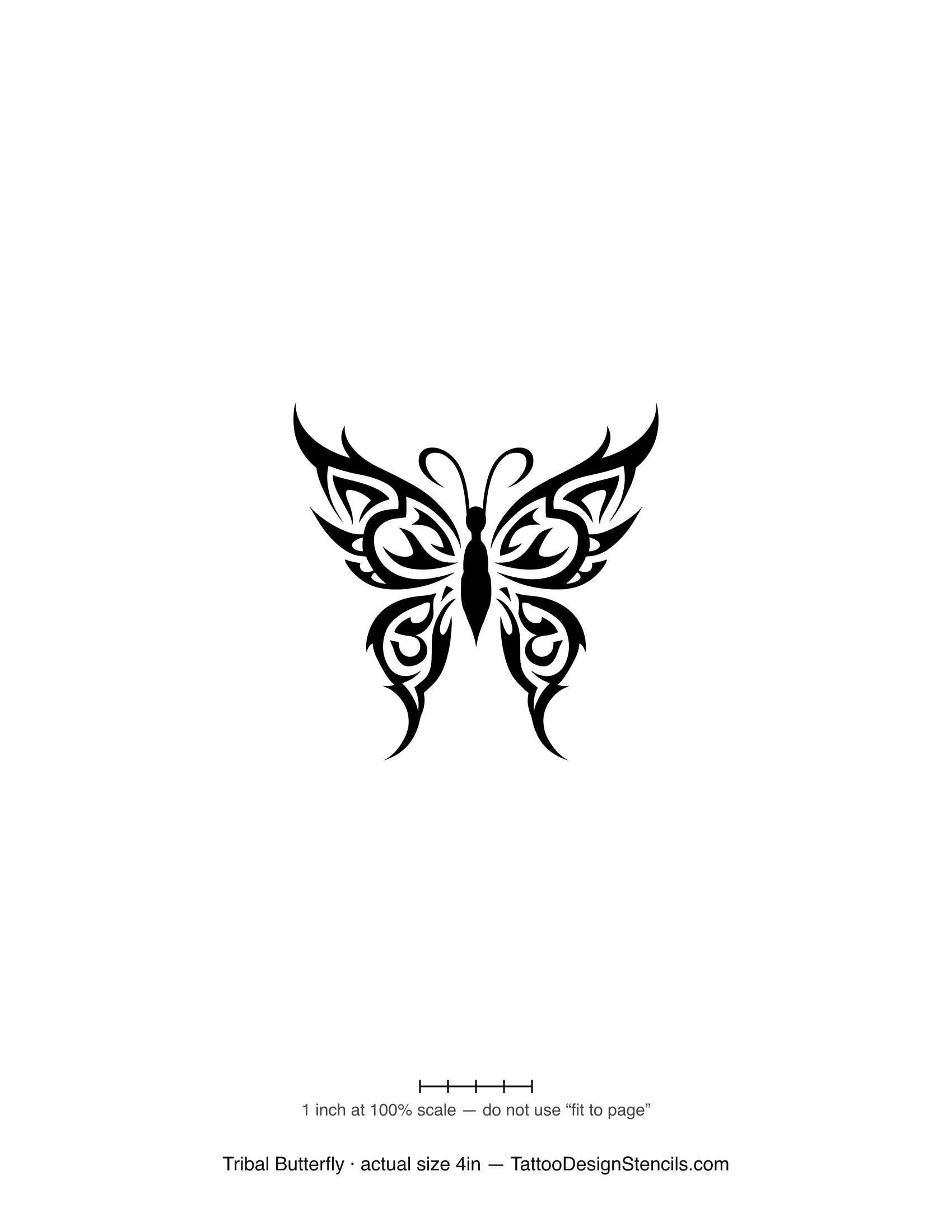 Tribal butterfly tattoo stencil — symmetric bold black sweeping wings