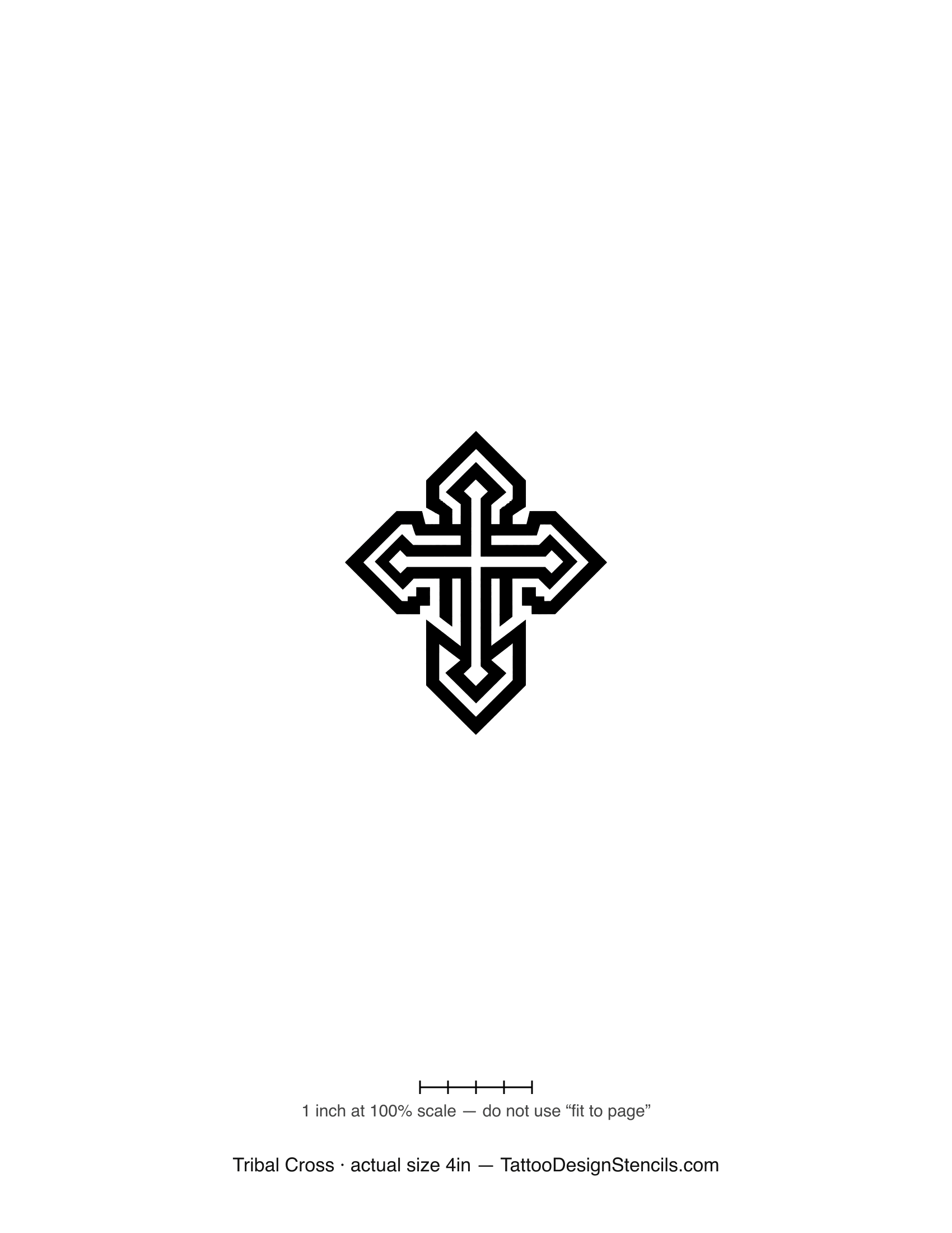 Tribal cross tattoo stencil — Celtic knotwork cross in solid black